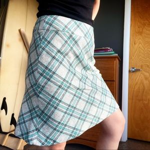 Talbots Wool Blend Grey/Teal Plaid Skirt